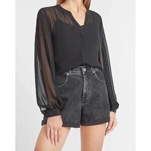 Express Super High Rise Mom Shortie Shorts Women's 2 Denim Jean Black Cuffed